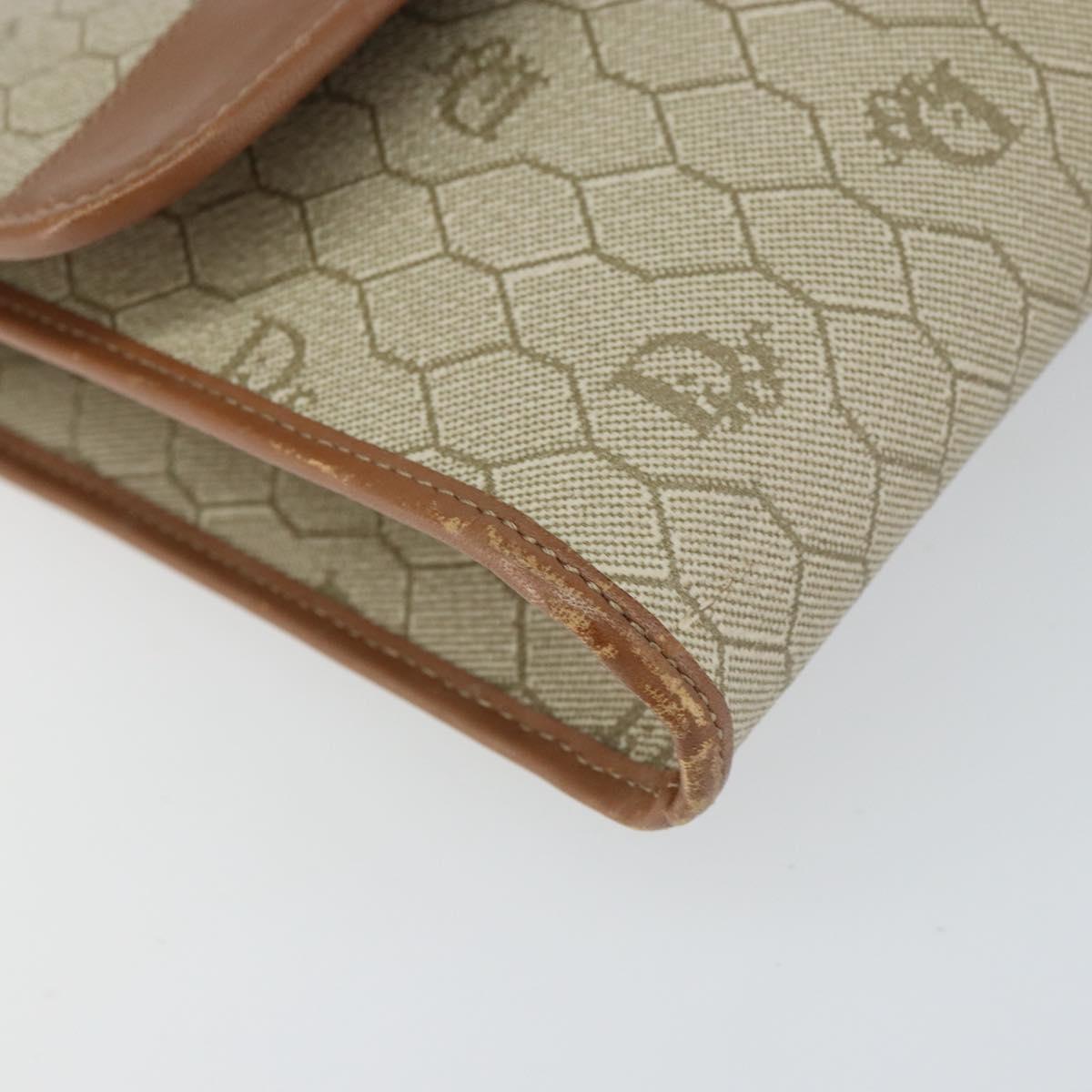Christian Dior Honeycomb Canvas Chain Shoulder Bag PVC Beige Gold Auth ka1192
