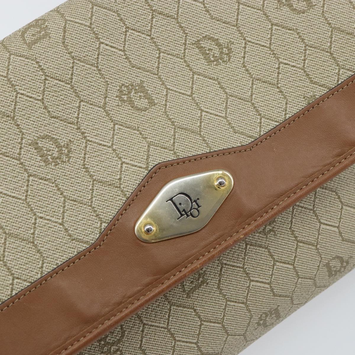 Christian Dior Honeycomb Canvas Chain Shoulder Bag PVC Beige Gold Auth ka1192