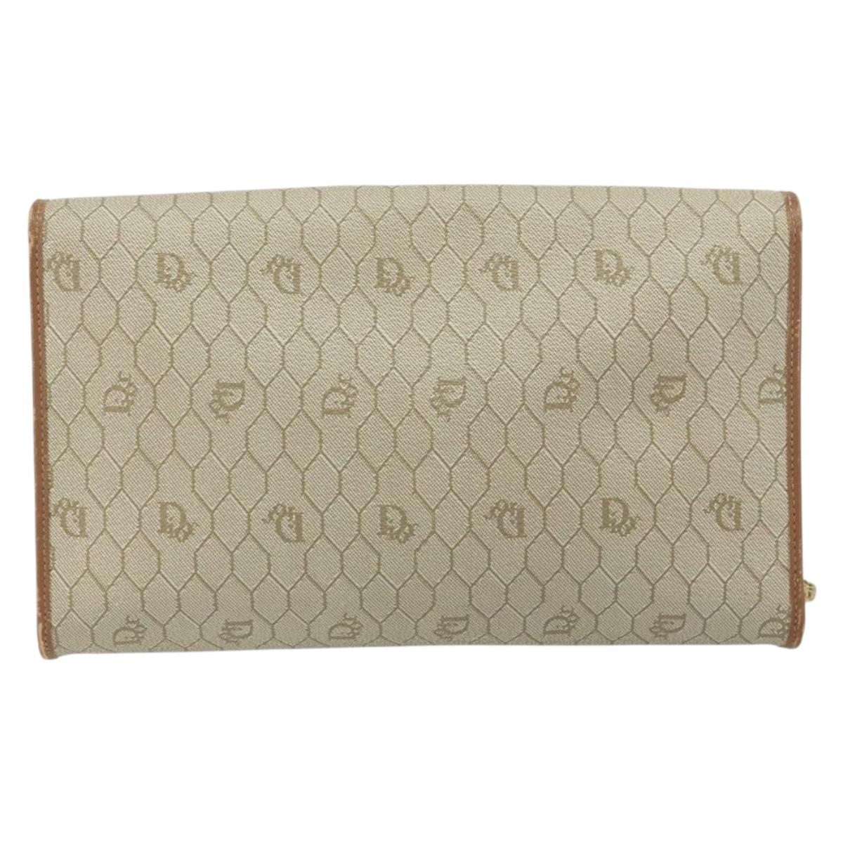 Christian Dior Honeycomb Canvas Chain Shoulder Bag PVC Beige Gold Auth ka1192