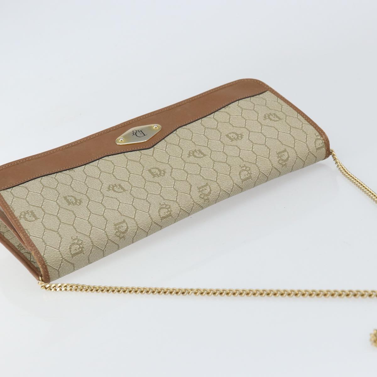 Christian Dior Honeycomb Canvas Chain Shoulder Bag PVC Beige Gold Auth ka1192