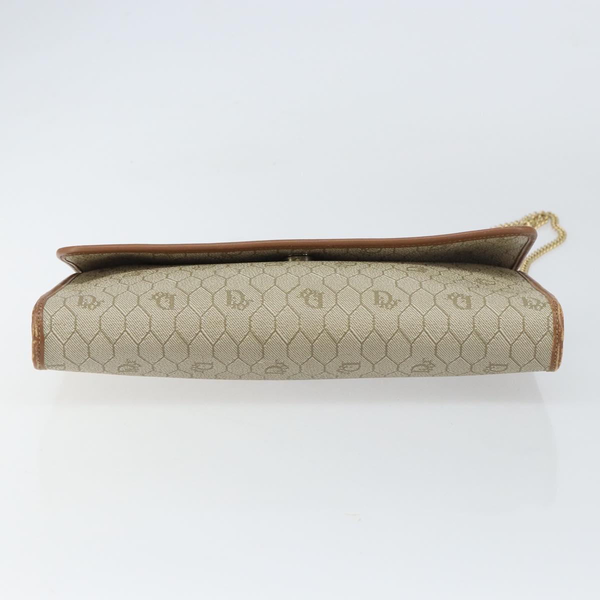 Christian Dior Honeycomb Canvas Chain Shoulder Bag PVC Beige Gold Auth ka1192