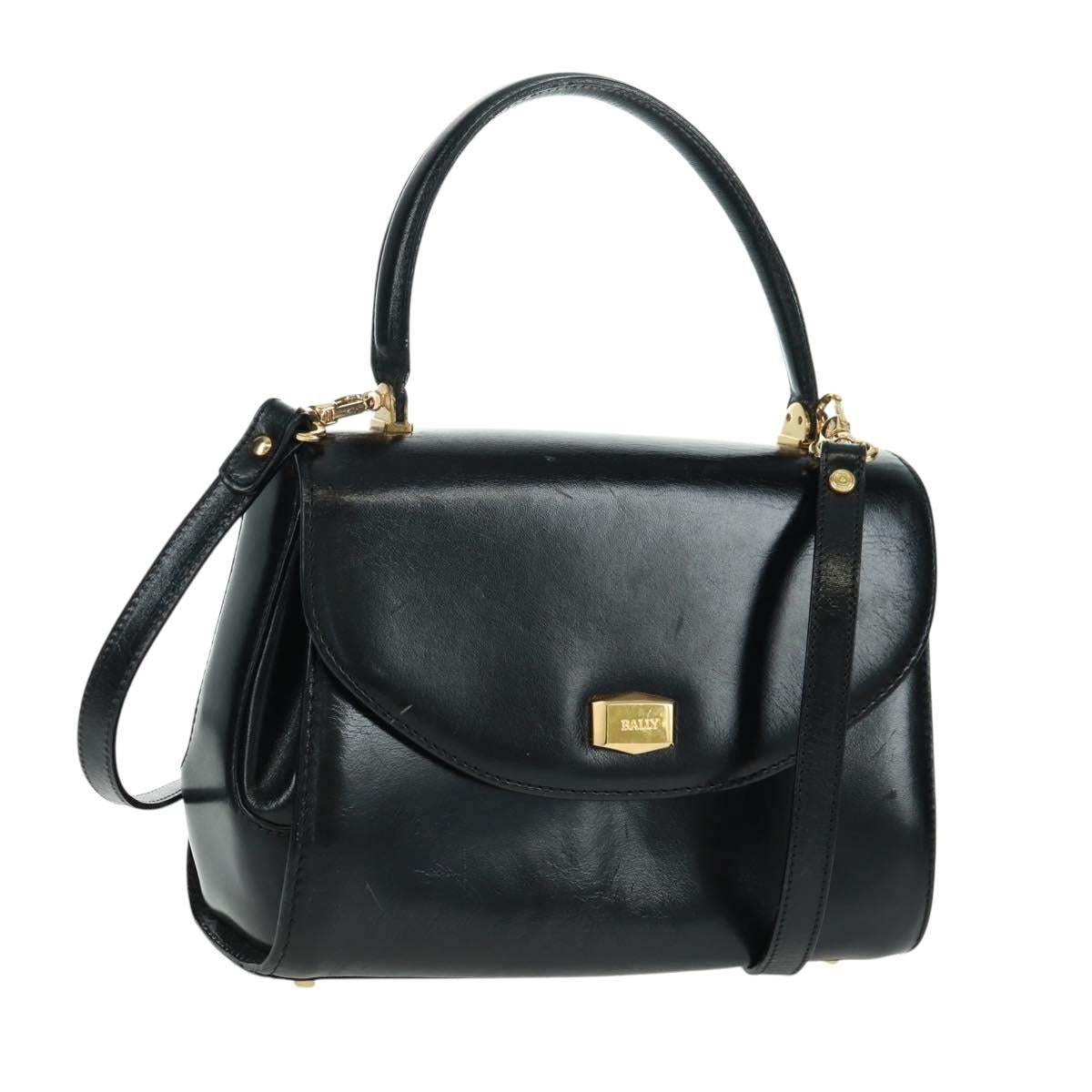 BALLY Hand Bag Leather 2way Gold Black Auth ka1217