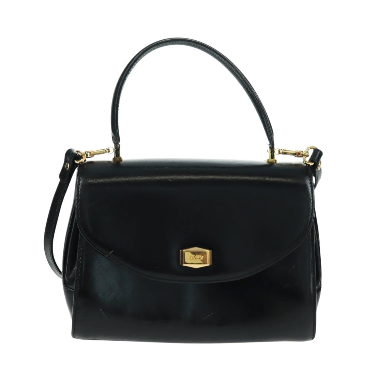 BALLY Hand Bag Leather 2way Gold Black Auth ka1217