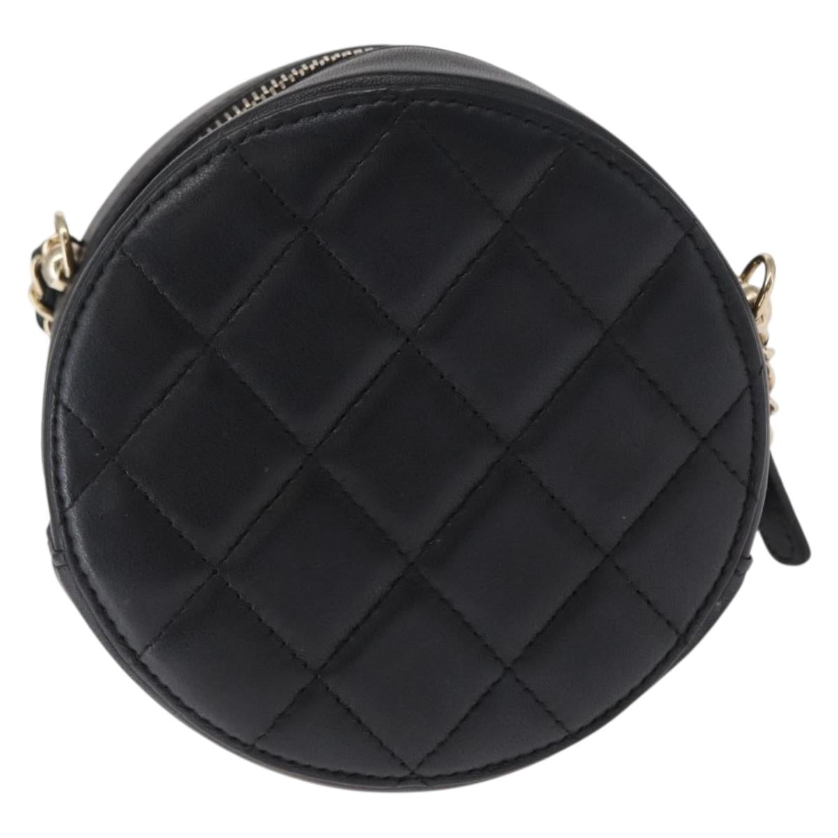 CHANEL Matelasse Shoulder Bag Lamb Skin Black Gold CC Auth ka1221SAV