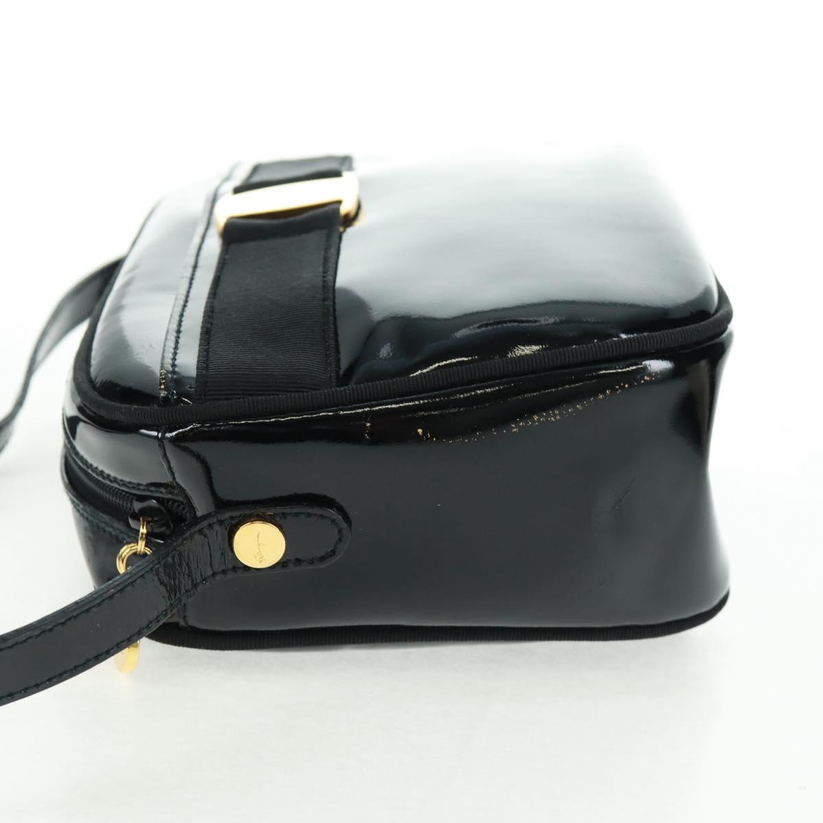 Salvatore Ferragamo Shoulder Bag Patent leather Black Gold Auth ka1226