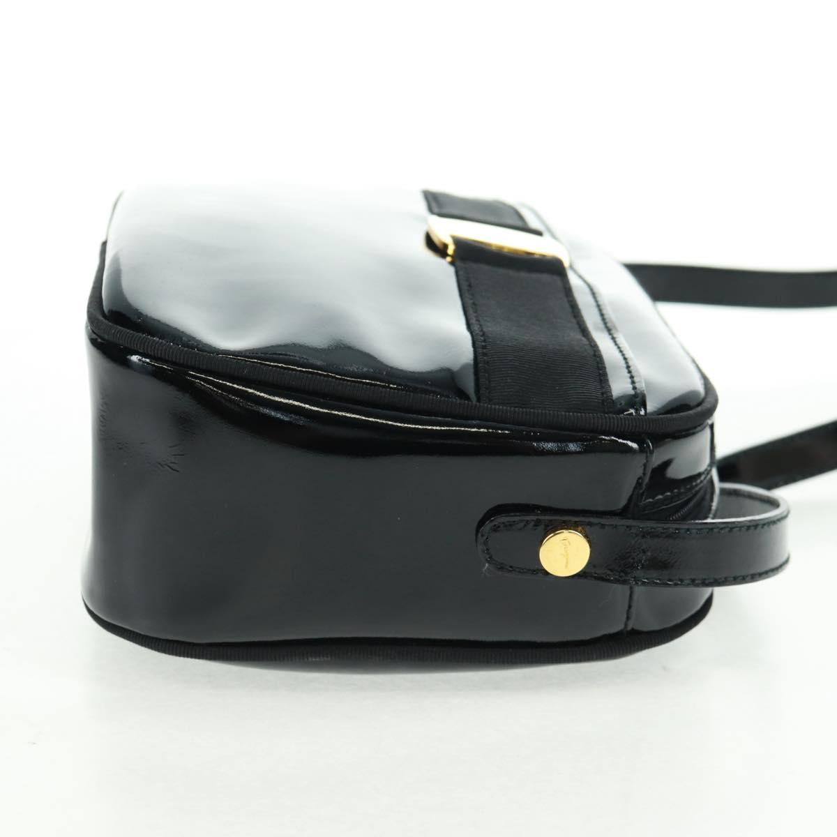 Salvatore Ferragamo Shoulder Bag Patent leather Black Gold Auth ka1226