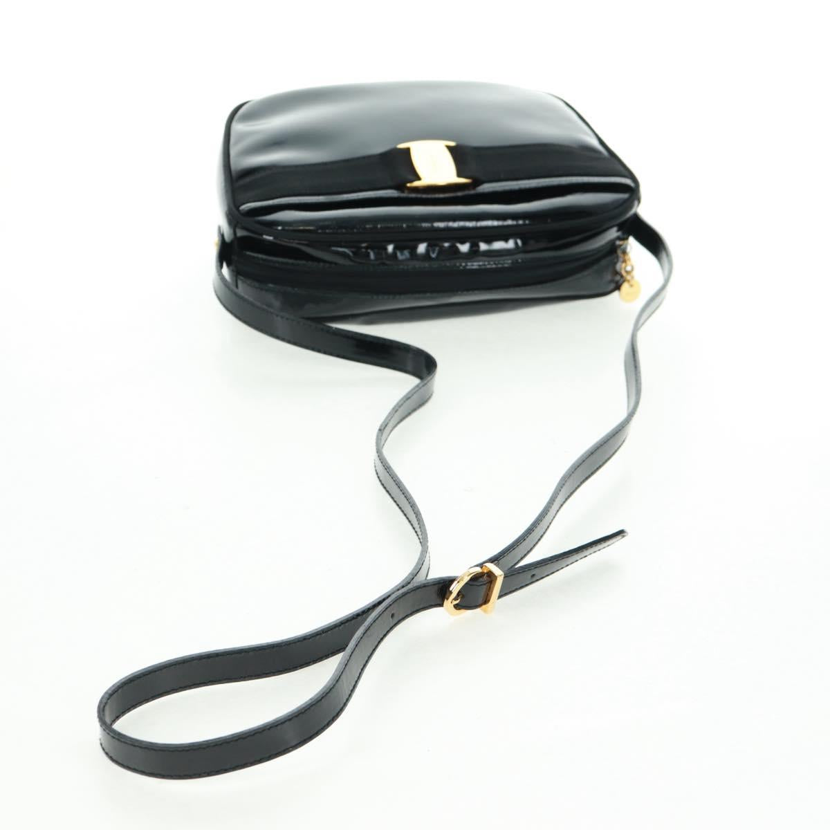 Salvatore Ferragamo Shoulder Bag Patent leather Black Gold Auth ka1226