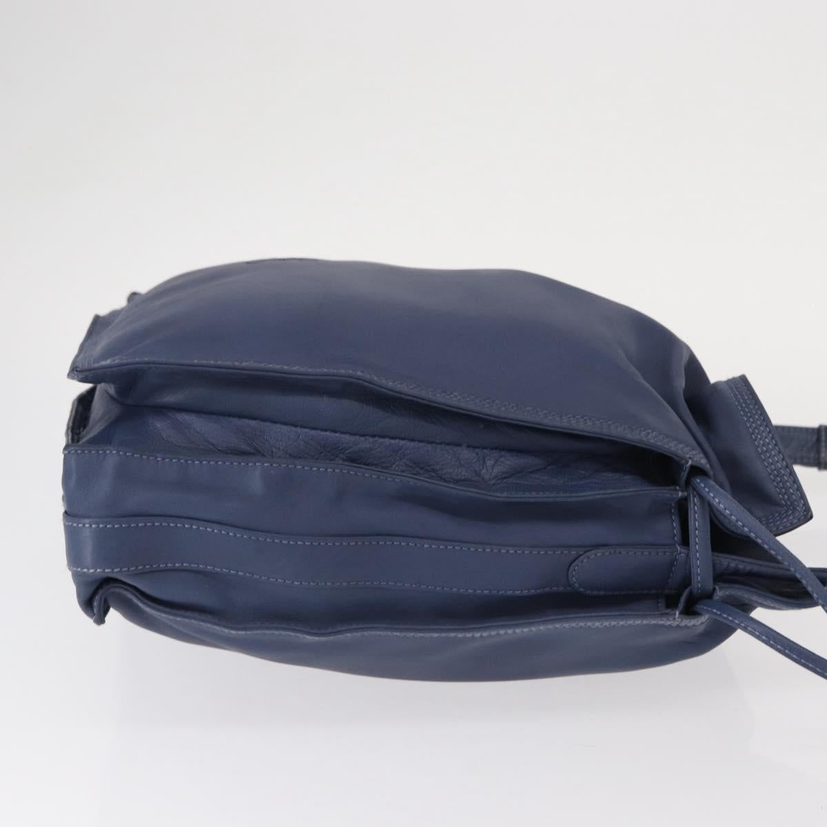 LOEWE Anagram Shoulder Bag Leather Blue Gold Auth ka124