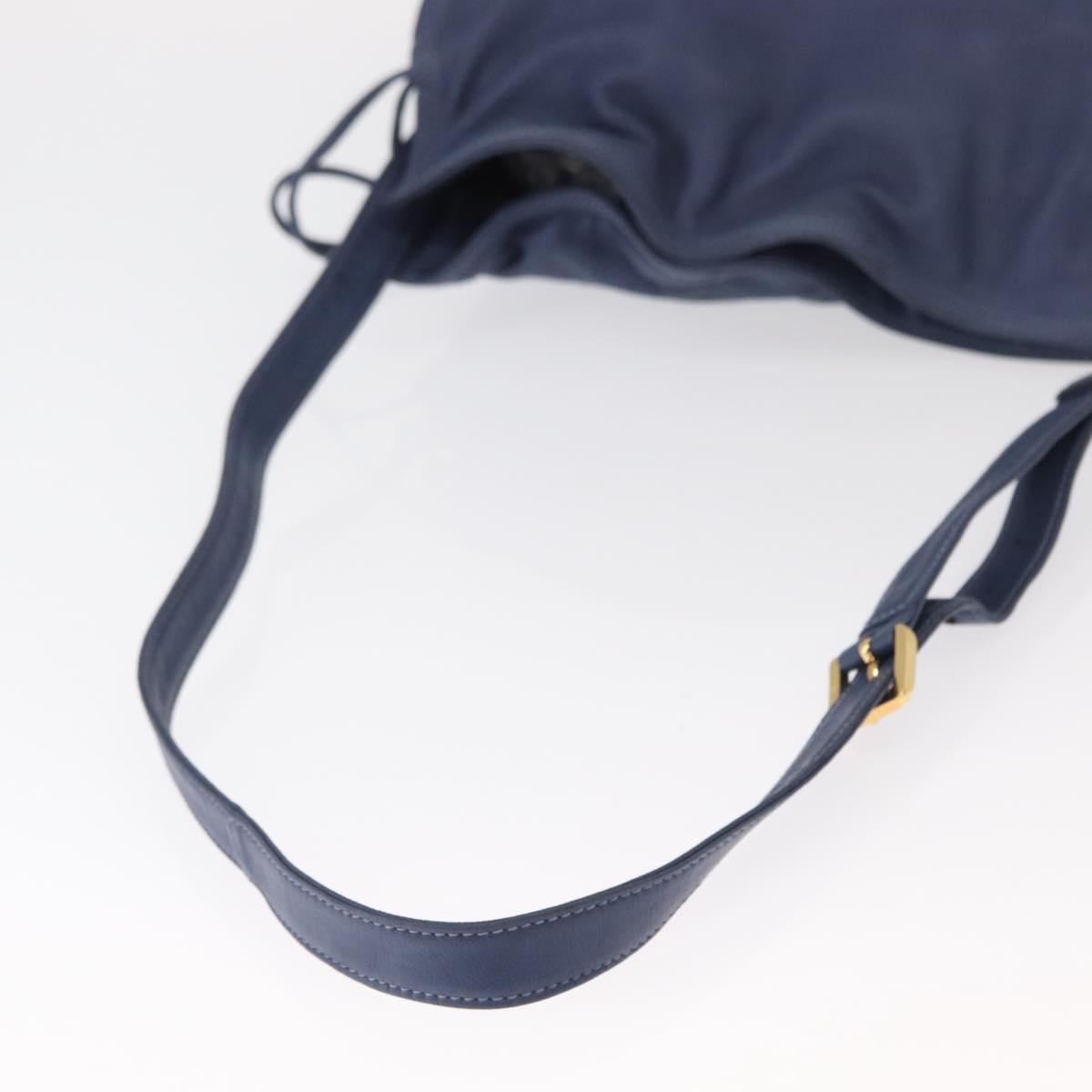 LOEWE Anagram Shoulder Bag Leather Blue Gold Auth ka124