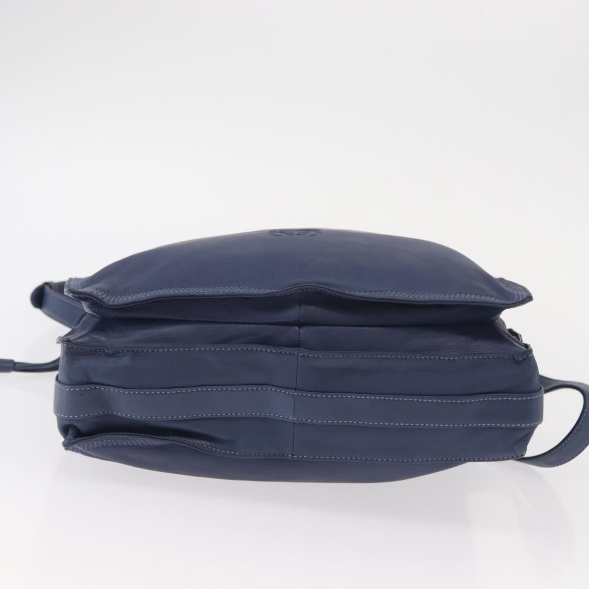 LOEWE Anagram Shoulder Bag Leather Blue Gold Auth ka124