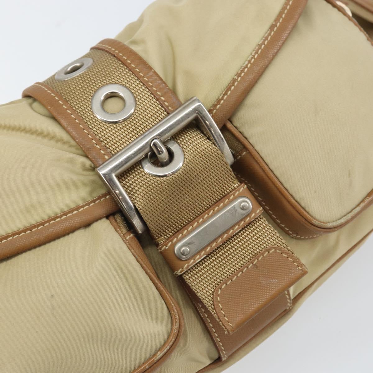 PRADA Shoulder Bag Nylon Beige Silver Auth ka1242