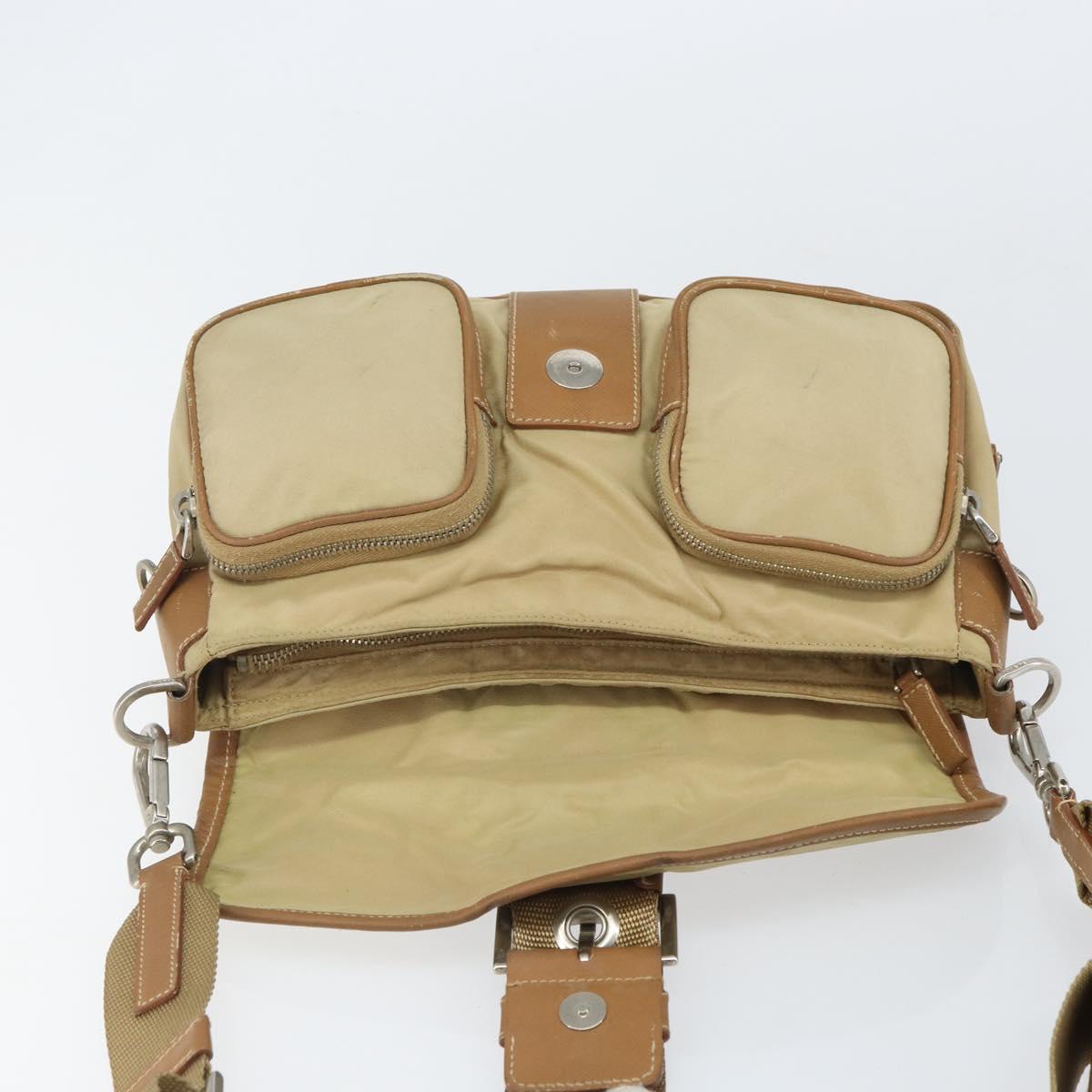 PRADA Shoulder Bag Nylon Beige Silver Auth ka1242