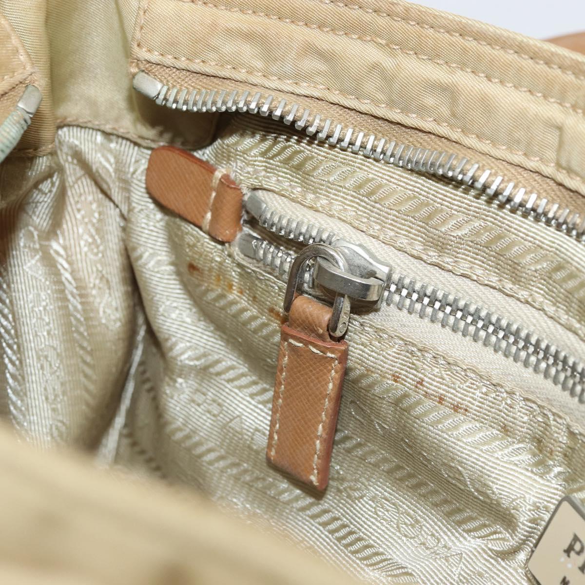 PRADA Shoulder Bag Nylon Beige Silver Auth ka1242