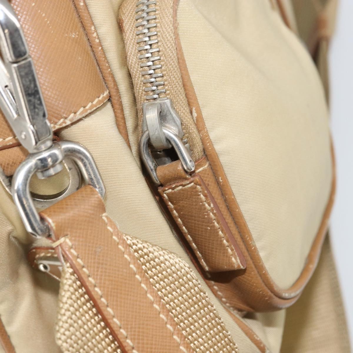 PRADA Shoulder Bag Nylon Beige Silver Auth ka1242
