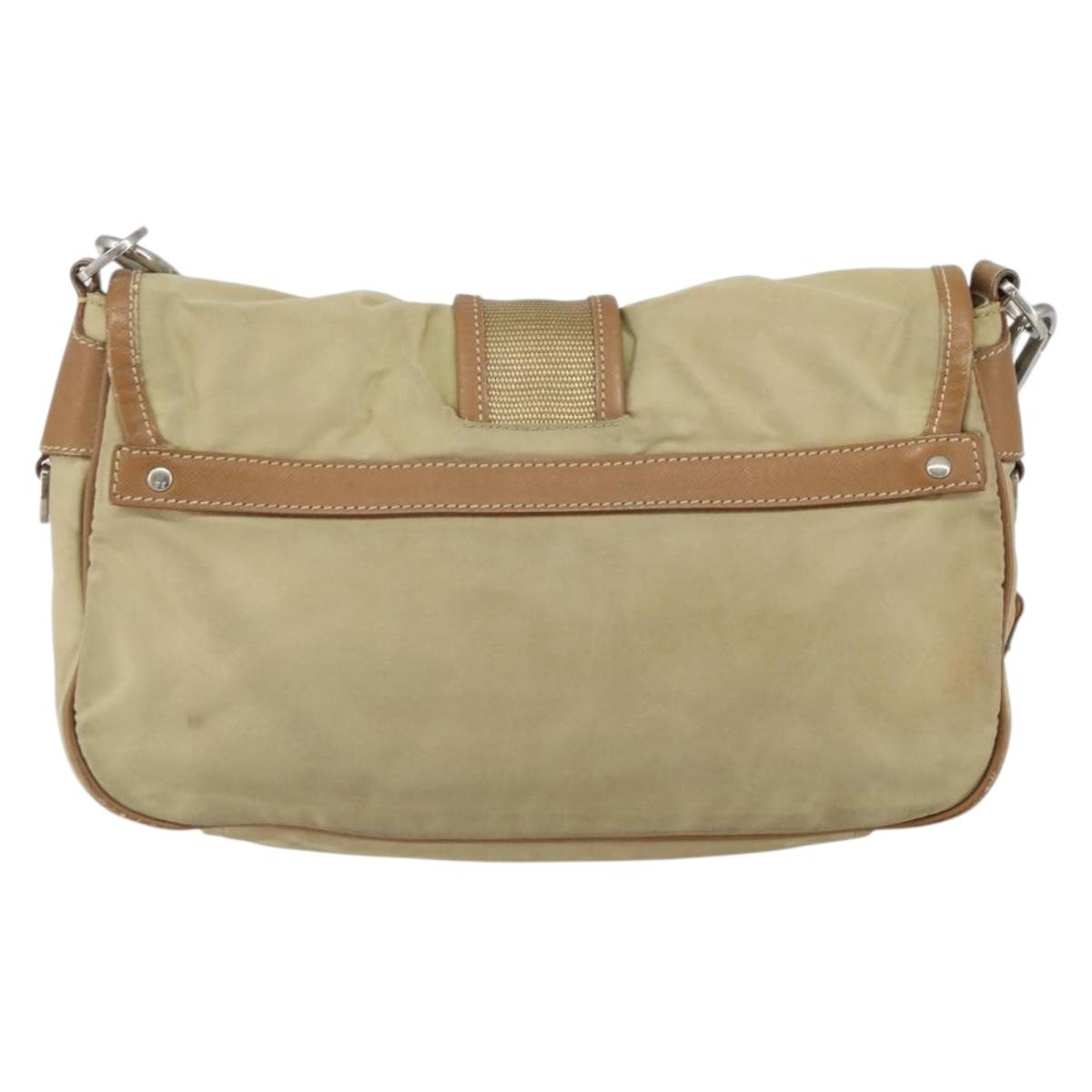 PRADA Shoulder Bag Nylon Beige Silver Auth ka1242