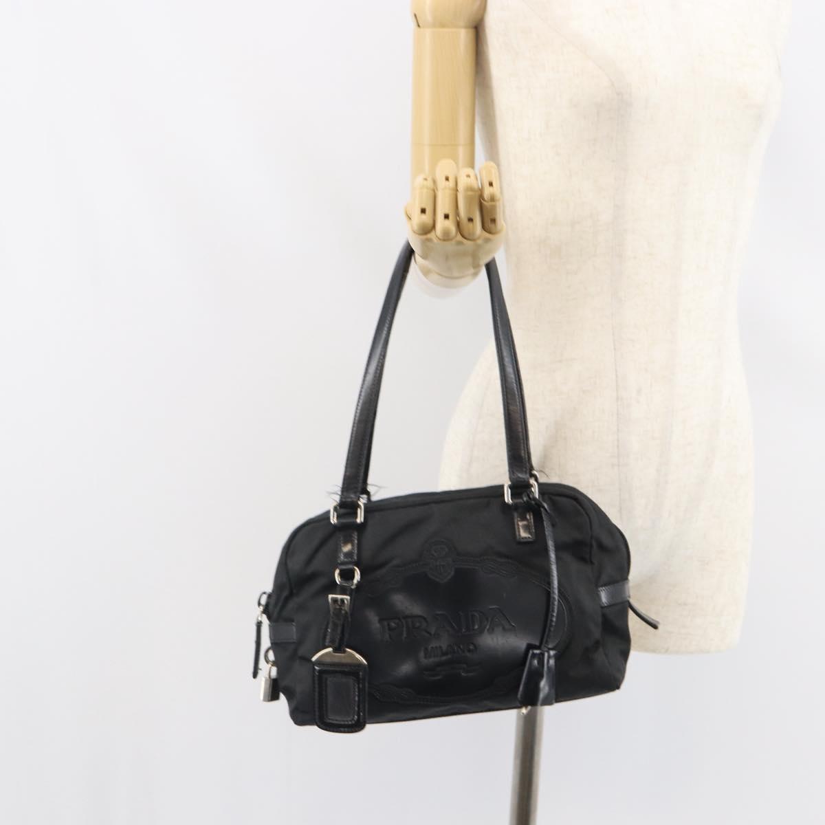 PRADA Hand Bag Nylon Black Silver Auth ka1246