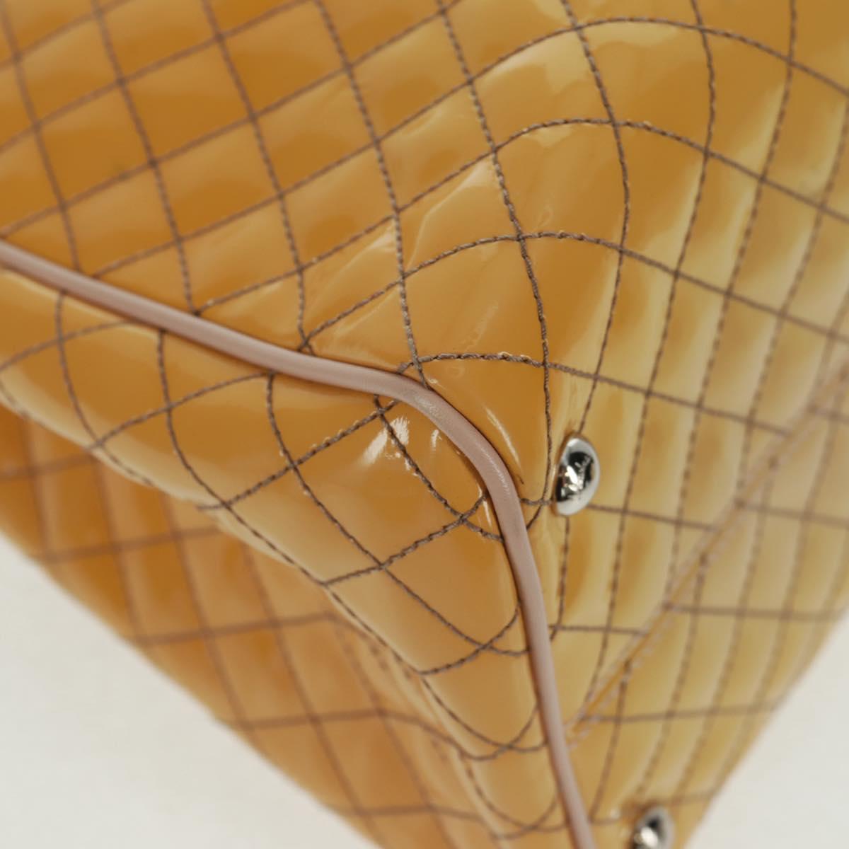 Salvatore Ferragamo Hand Bag Patent leather Yellow Silver Auth ka1247