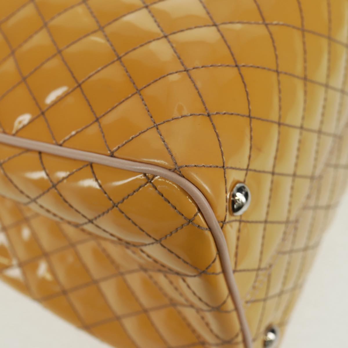 Salvatore Ferragamo Hand Bag Patent leather Yellow Silver Auth ka1247