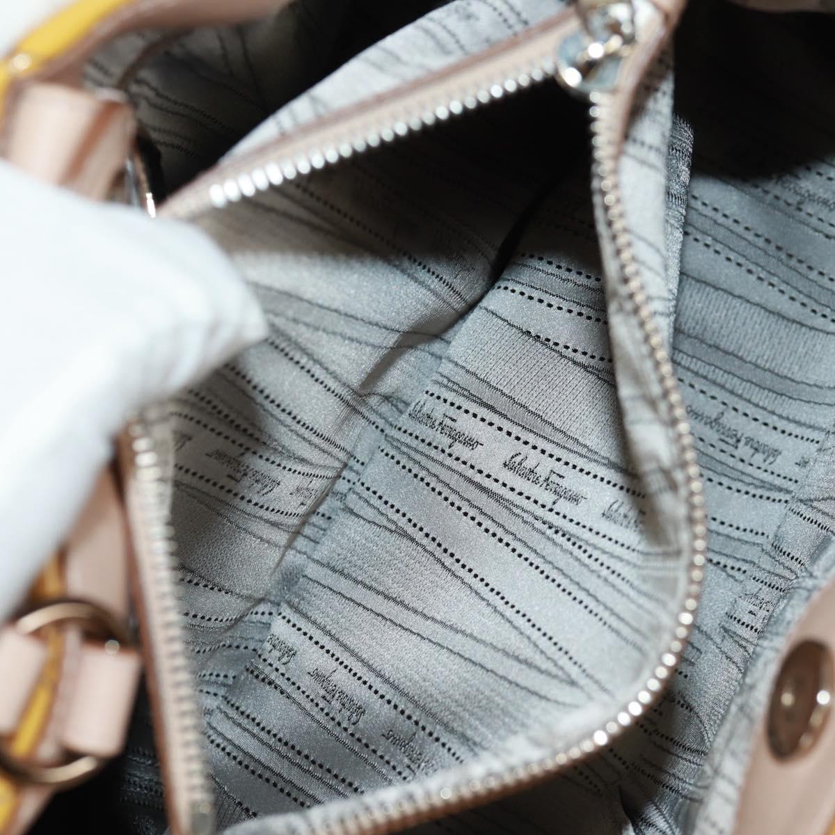 Salvatore Ferragamo Hand Bag Patent leather Yellow Silver Auth ka1247