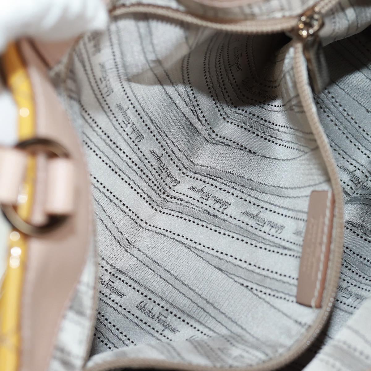 Salvatore Ferragamo Hand Bag Patent leather Yellow Silver Auth ka1247