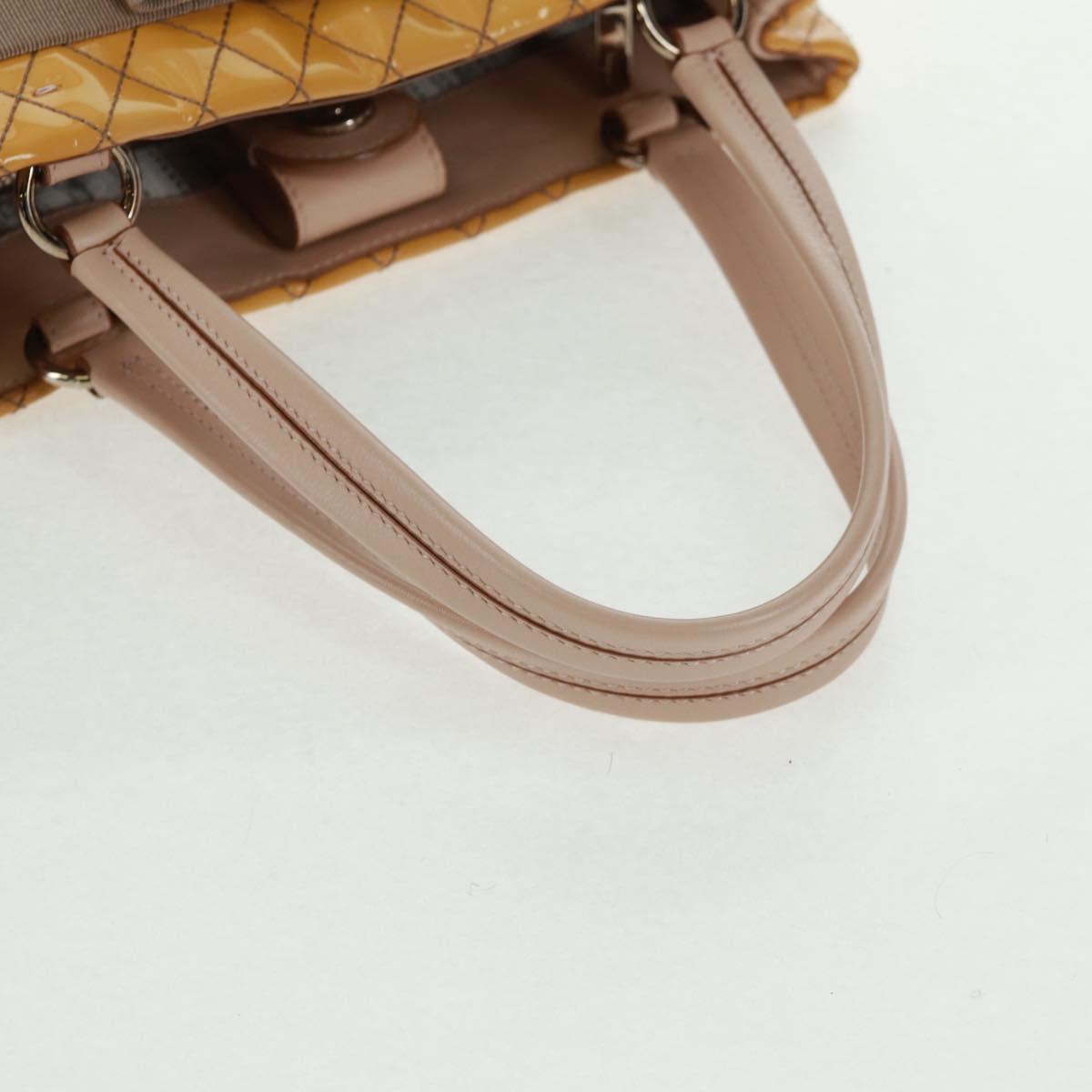 Salvatore Ferragamo Hand Bag Patent leather Yellow Silver Auth ka1247