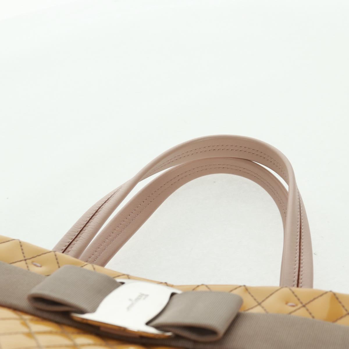 Salvatore Ferragamo Hand Bag Patent leather Yellow Silver Auth ka1247