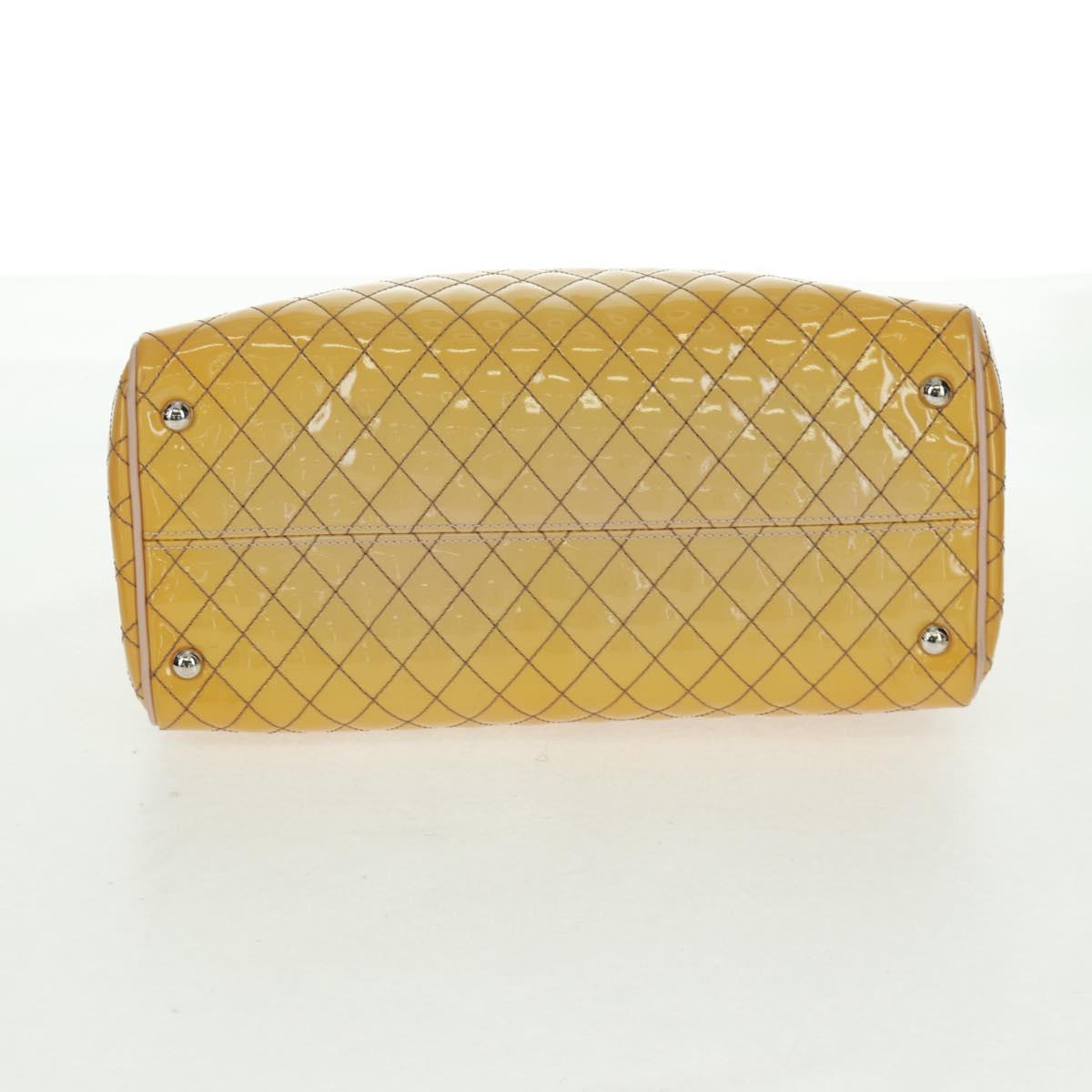Salvatore Ferragamo Hand Bag Patent leather Yellow Silver Auth ka1247