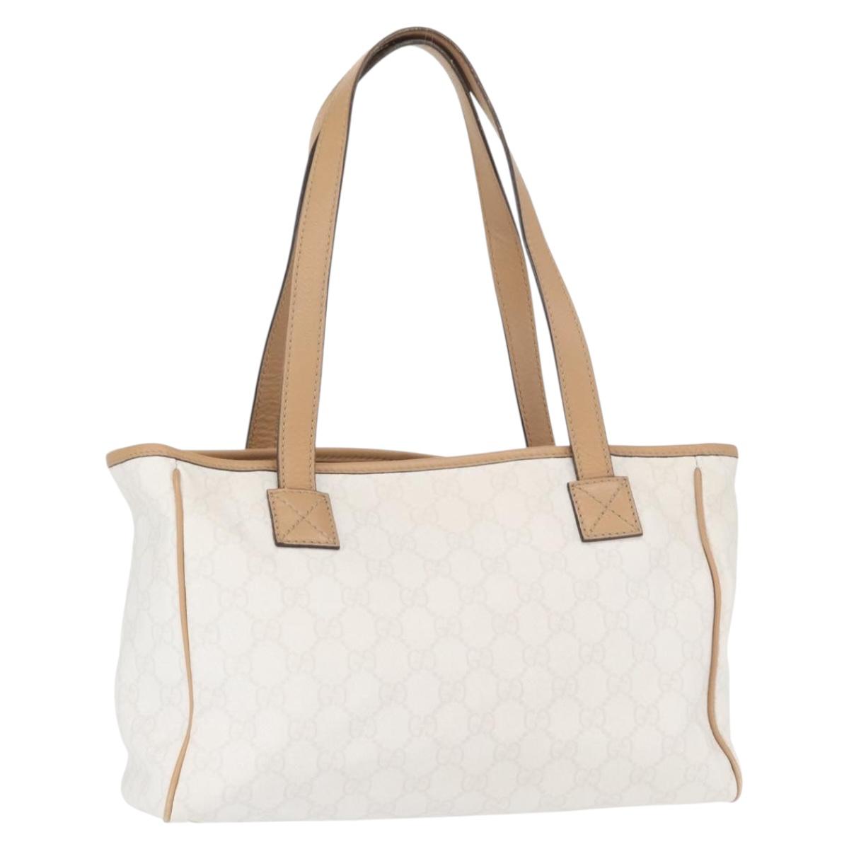 GUCCI GG Supreme Tote Bag PVC White Gold 264221 Auth ka1250