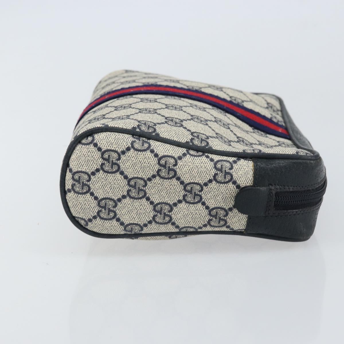 GUCCI GG Supreme Sherry Line Clutch Bag PVC Navy Gold 89 01 012 Auth ka1253