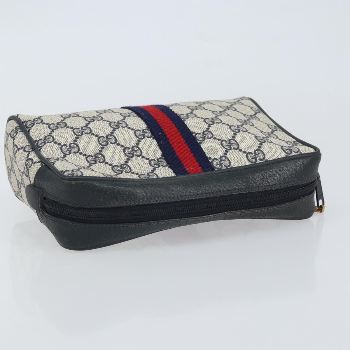 GUCCI GG Supreme Sherry Line Clutch Bag PVC Navy Gold 89 01 012 Auth ka1253