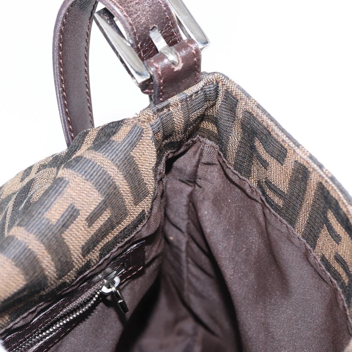 FENDI Zucca Canvas Mamma Baguette Shoulder Bag Black Brown Auth ka126