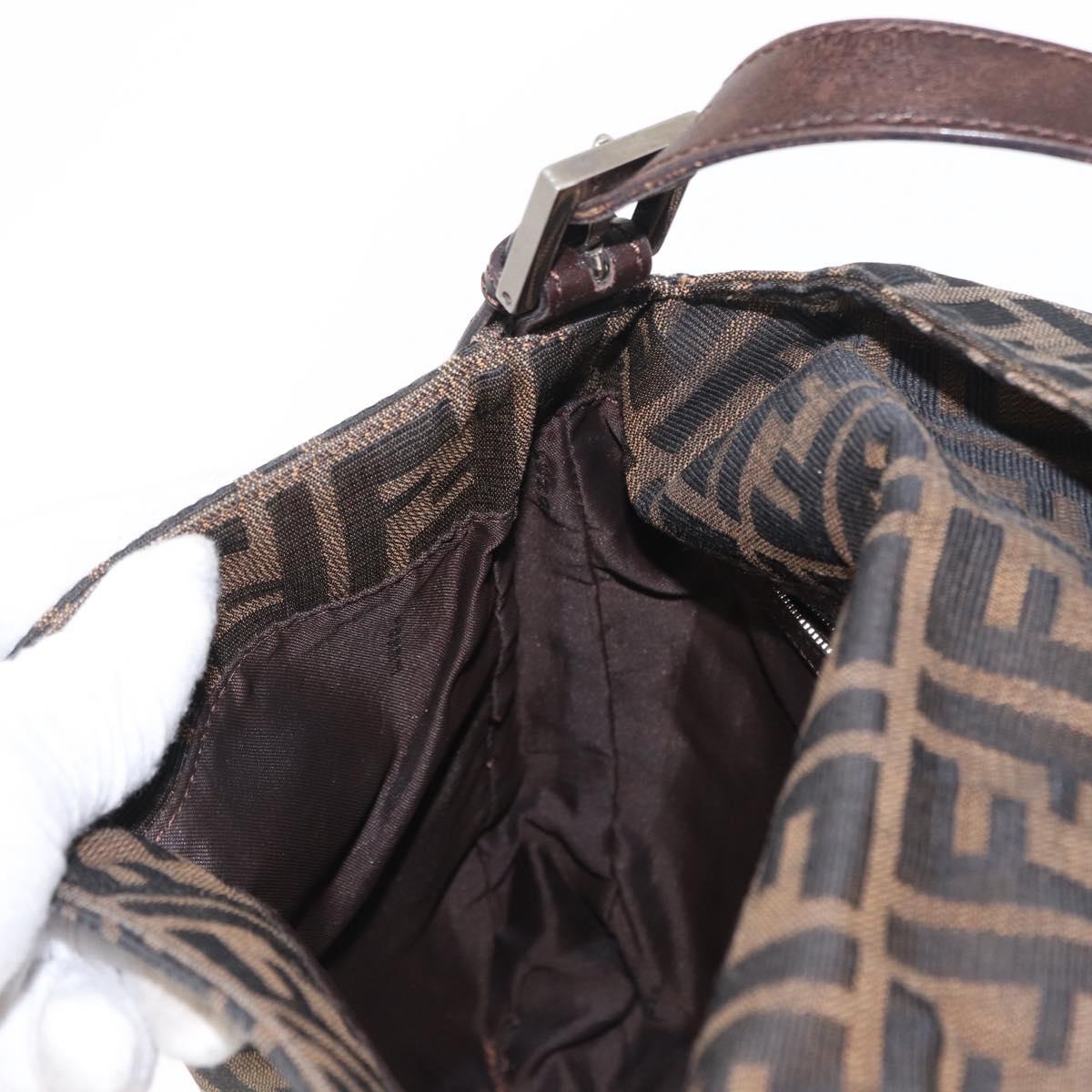 FENDI Zucca Canvas Mamma Baguette Shoulder Bag Black Brown Auth ka126