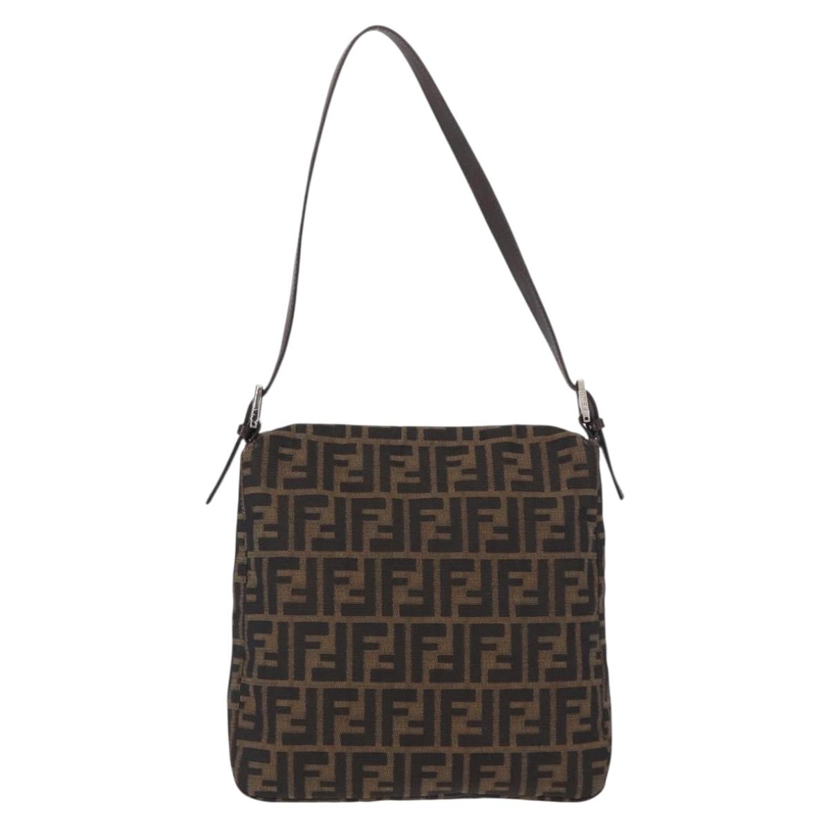FENDI Zucca Canvas Mamma Baguette Shoulder Bag Black Brown Auth ka126