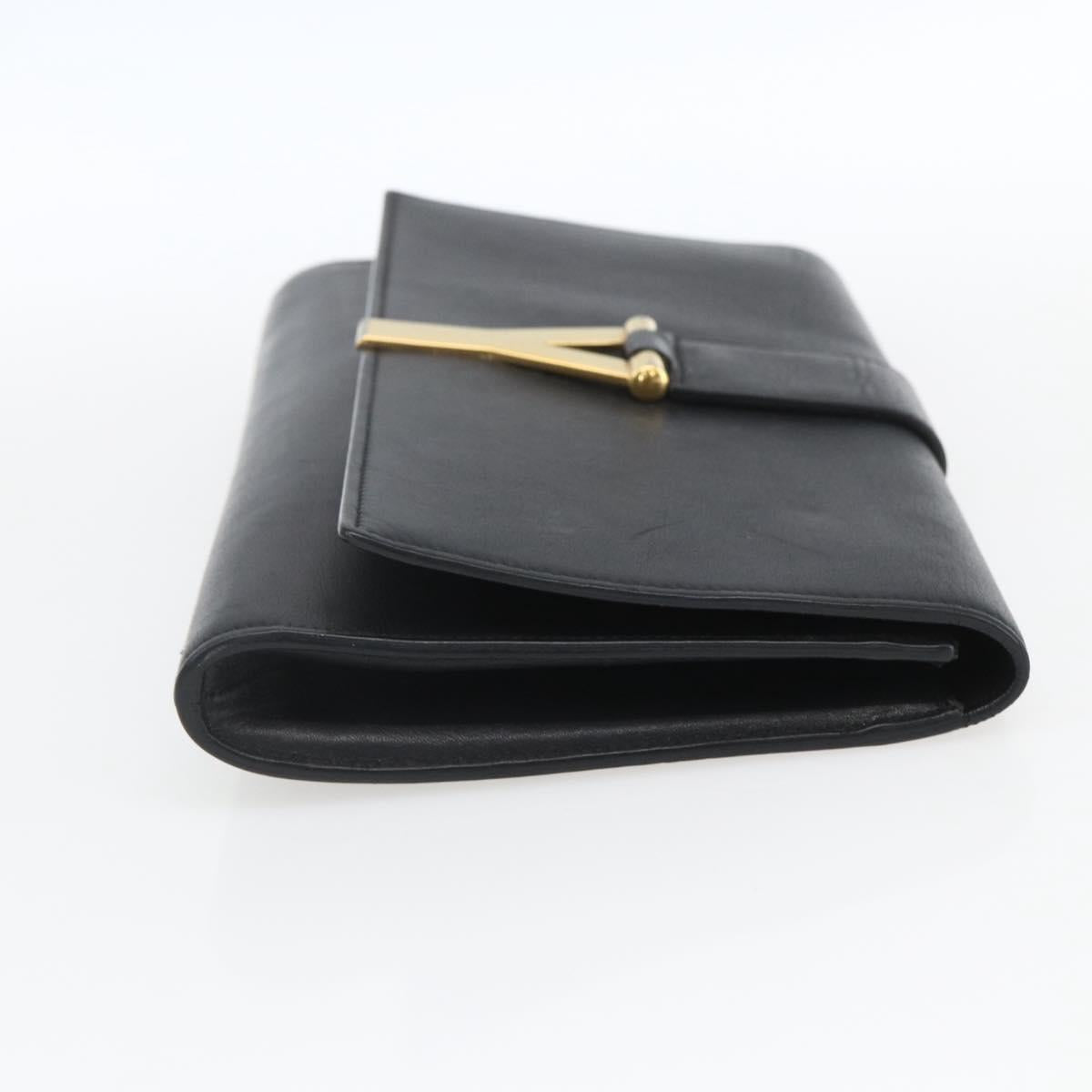 SAINT LAURENT Clutch Bag Leather Black Gold Auth ka1261