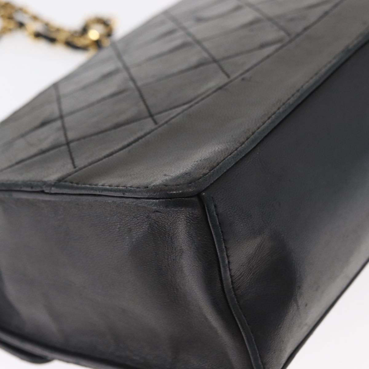 CHANEL Matelasse Chain Shoulder Bag Lamb Skin Black Gold CC Auth ka1267
