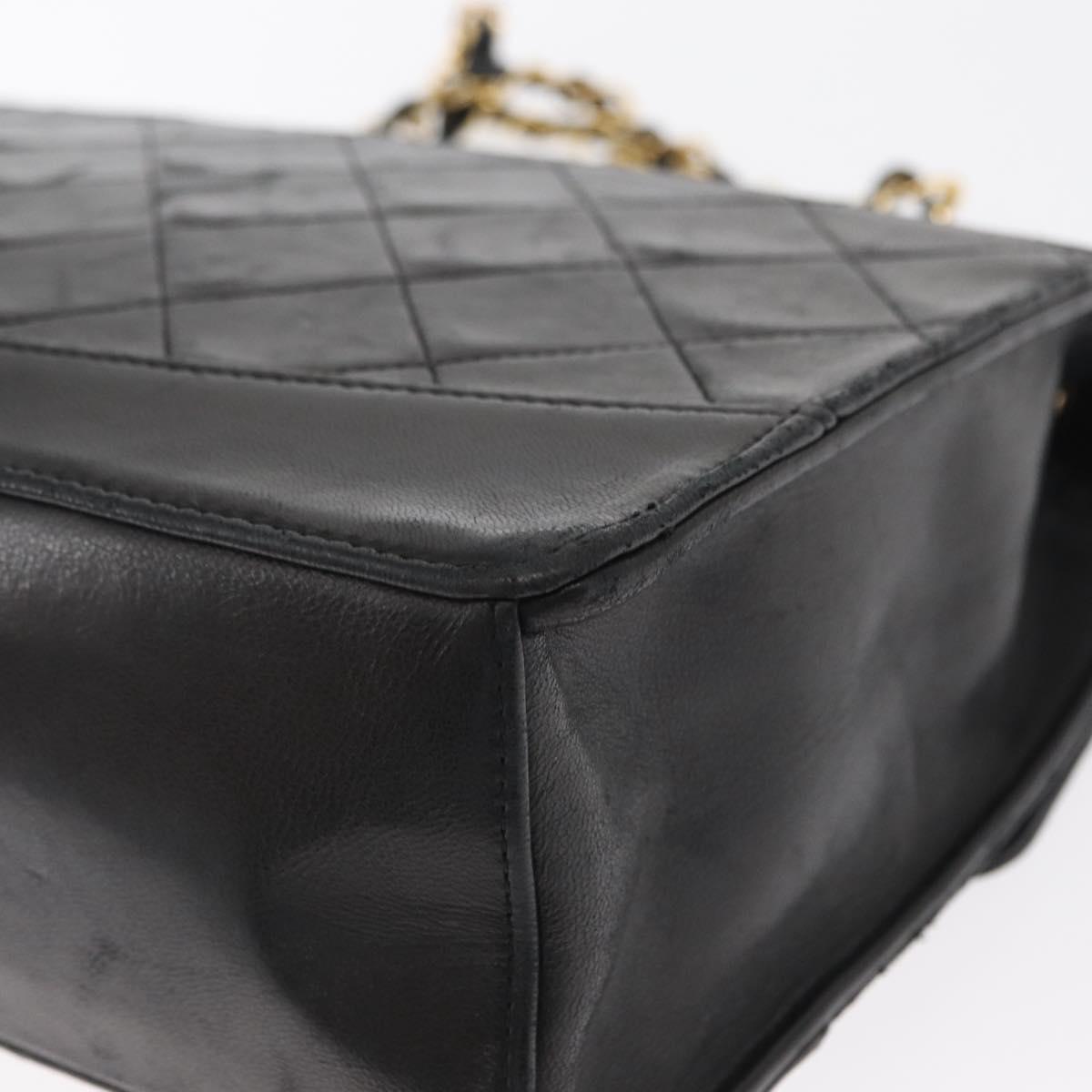 CHANEL Matelasse Chain Shoulder Bag Lamb Skin Black Gold CC Auth ka1267
