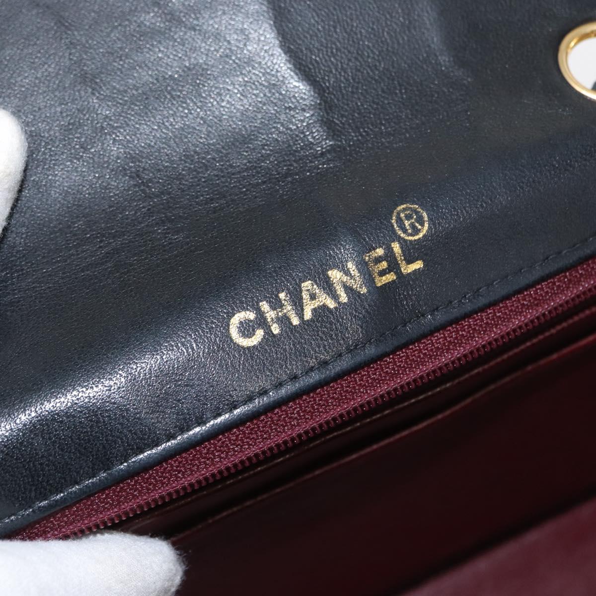 CHANEL Matelasse Chain Shoulder Bag Lamb Skin Black Gold CC Auth ka1267
