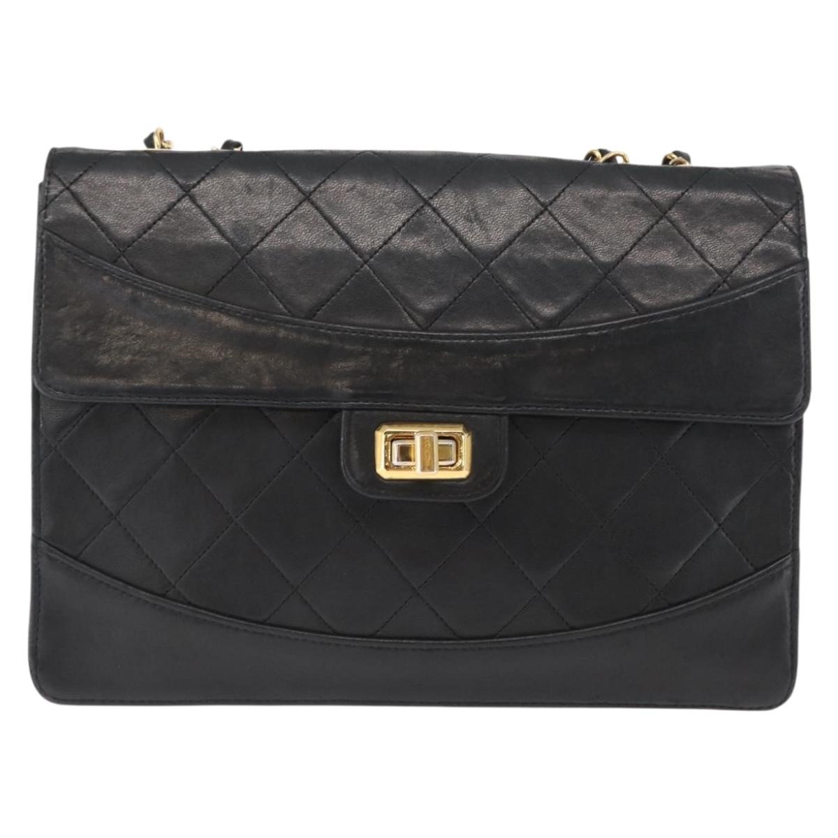 CHANEL Matelasse Chain Shoulder Bag Lamb Skin Black Gold CC Auth ka1267