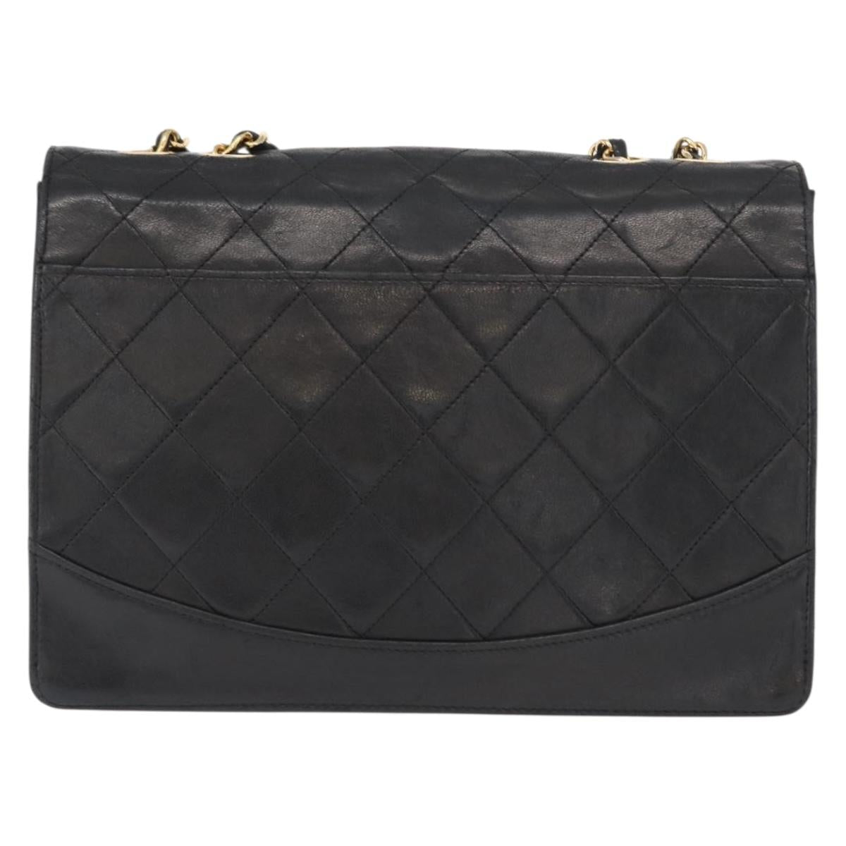CHANEL Matelasse Chain Shoulder Bag Lamb Skin Black Gold CC Auth ka1267