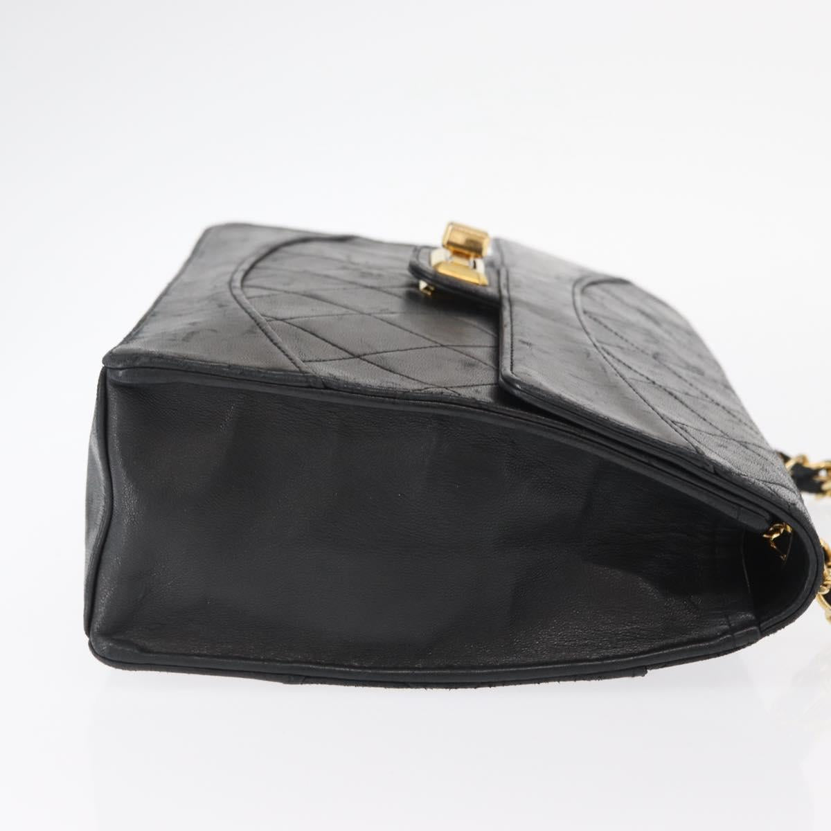 CHANEL Matelasse Chain Shoulder Bag Lamb Skin Black Gold CC Auth ka1267