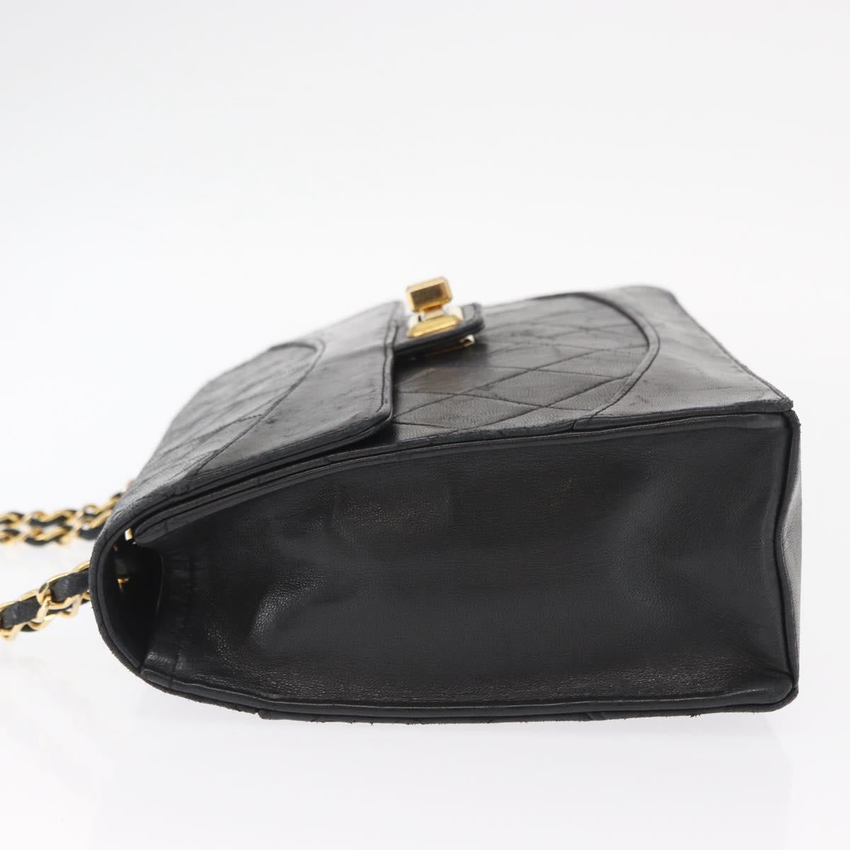 CHANEL Matelasse Chain Shoulder Bag Lamb Skin Black Gold CC Auth ka1267