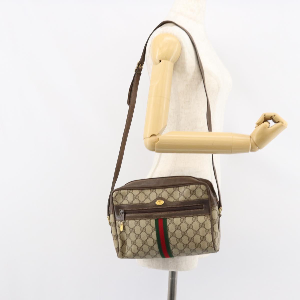GUCCI GG Supreme Web Sherry Line Bag PVC Beige Gold 75 001 4071 Auth ka127