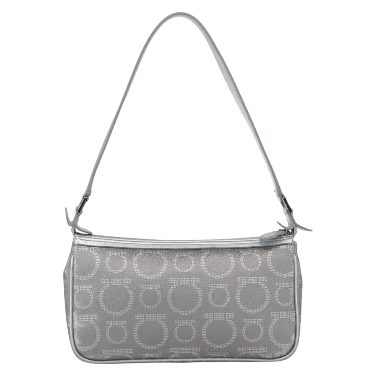 Salvatore Ferragamo Gancini Hand Pouch PVC Silver Auth ka1272