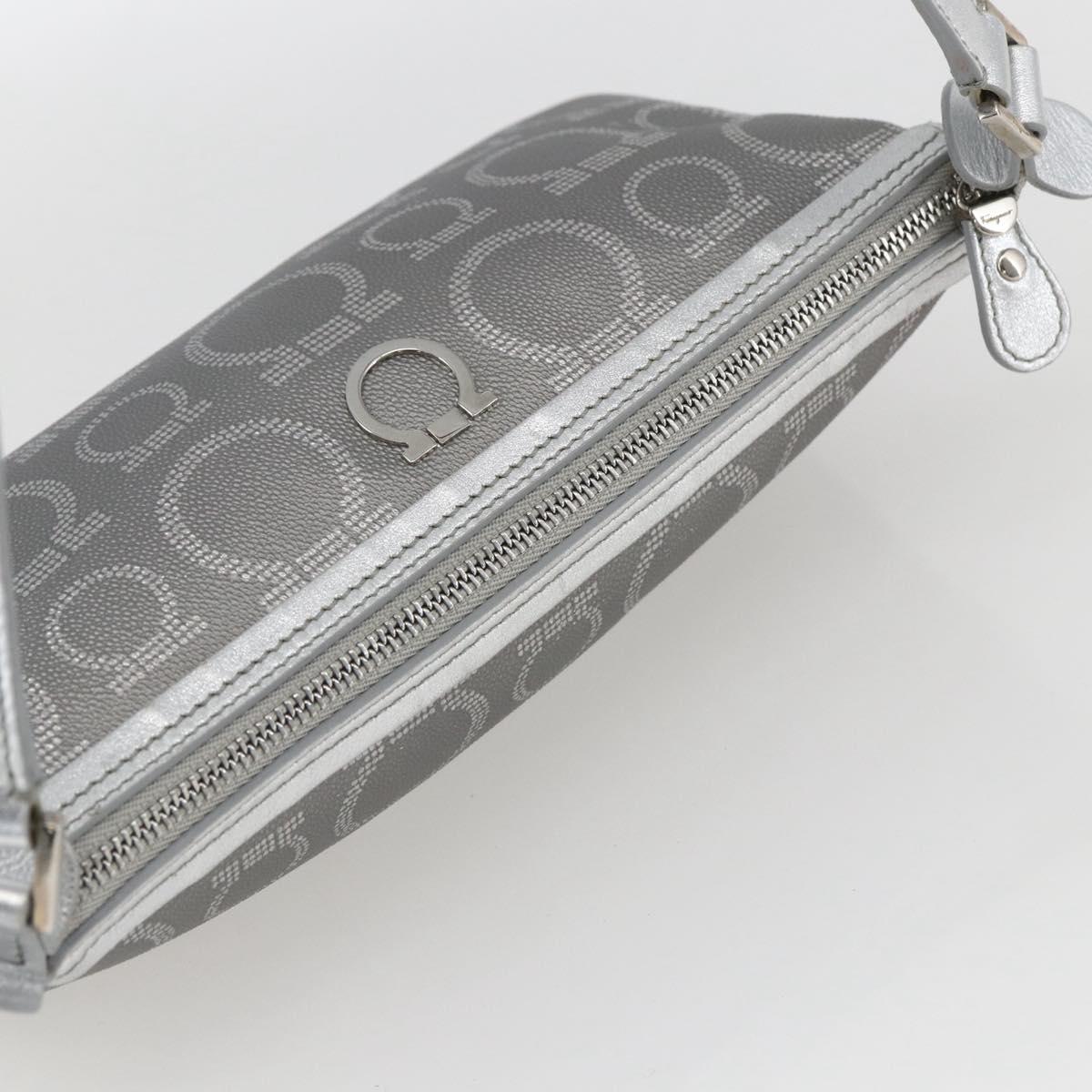 Salvatore Ferragamo Gancini Hand Pouch PVC Silver Auth ka1272