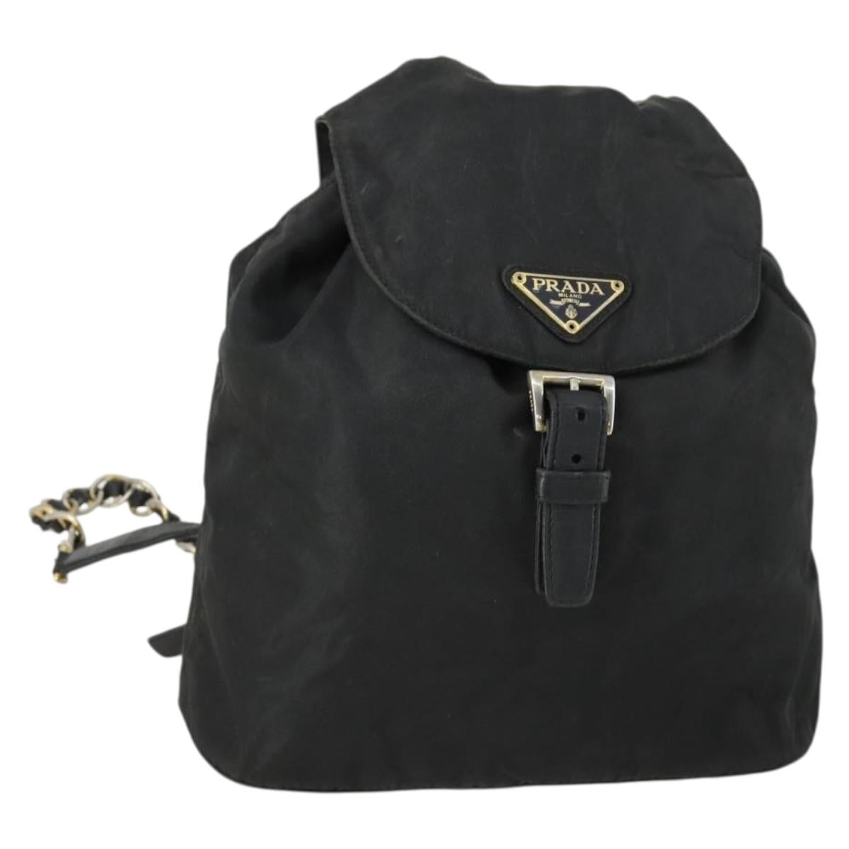 PRADA Backpack Nylon Black Gold Auth ka1273