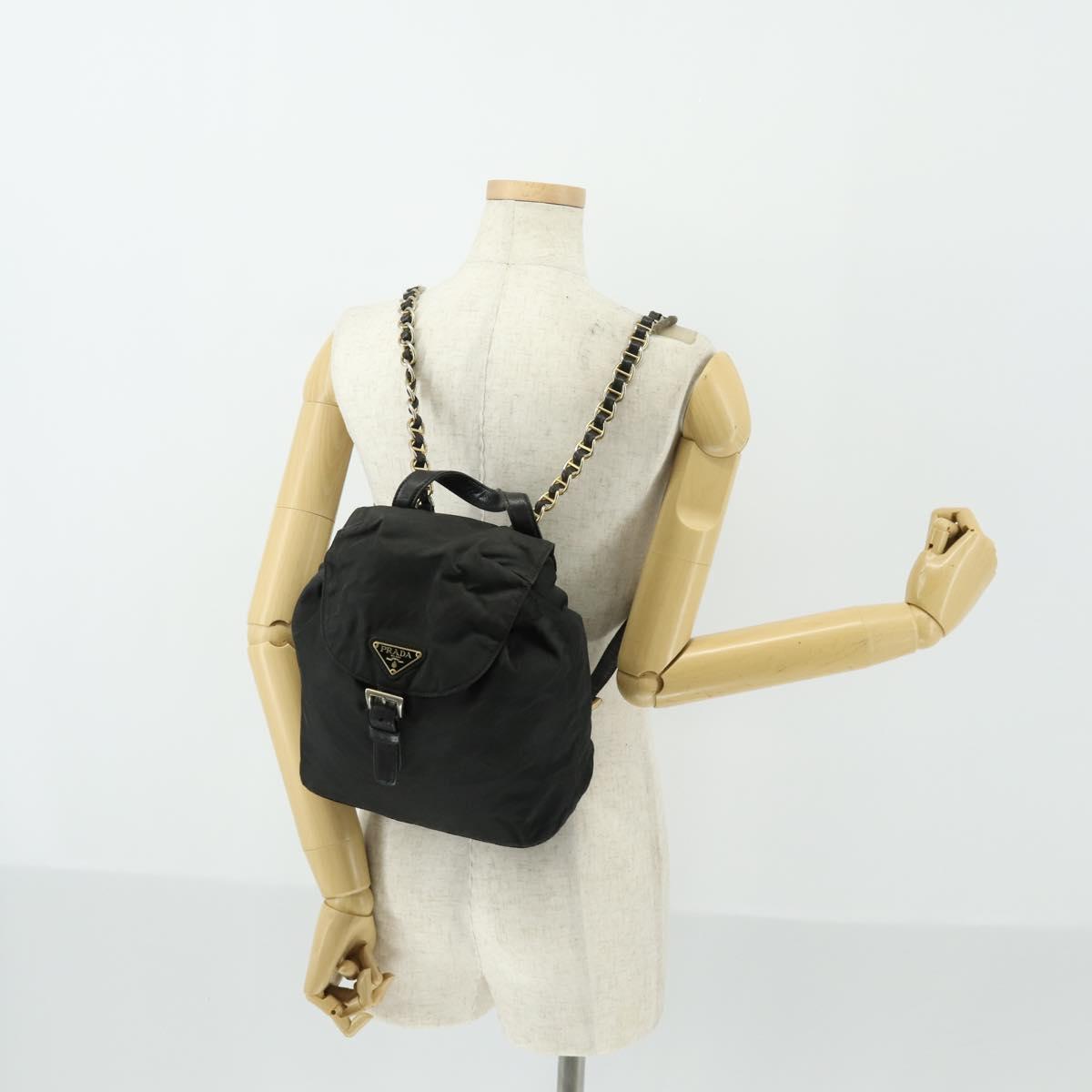 PRADA Backpack Nylon Black Gold Auth ka1273