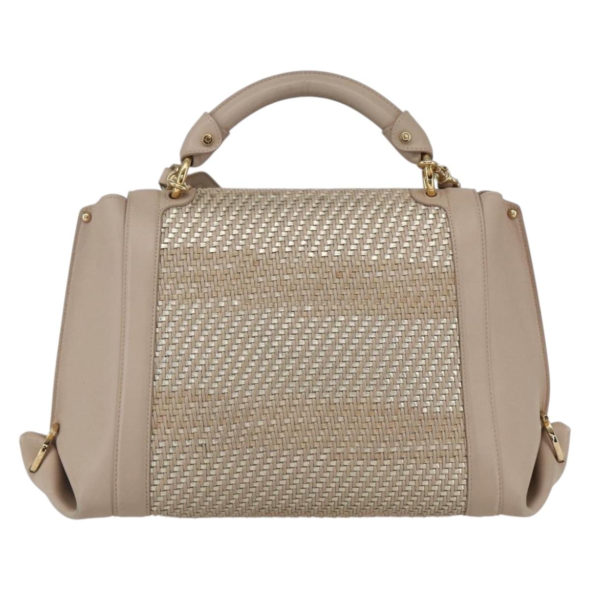 Salvatore Ferragamo Gancini Hand Bag Leather 2way Beige Gold Auth ka1275