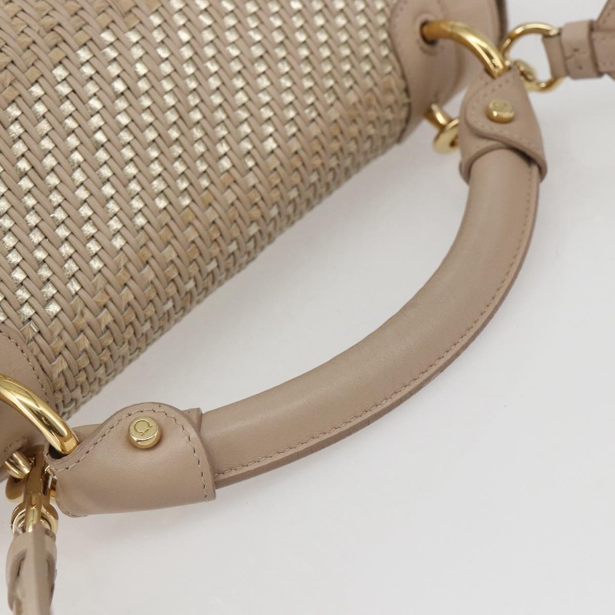 Salvatore Ferragamo Gancini Hand Bag Leather 2way Beige Gold Auth ka1275
