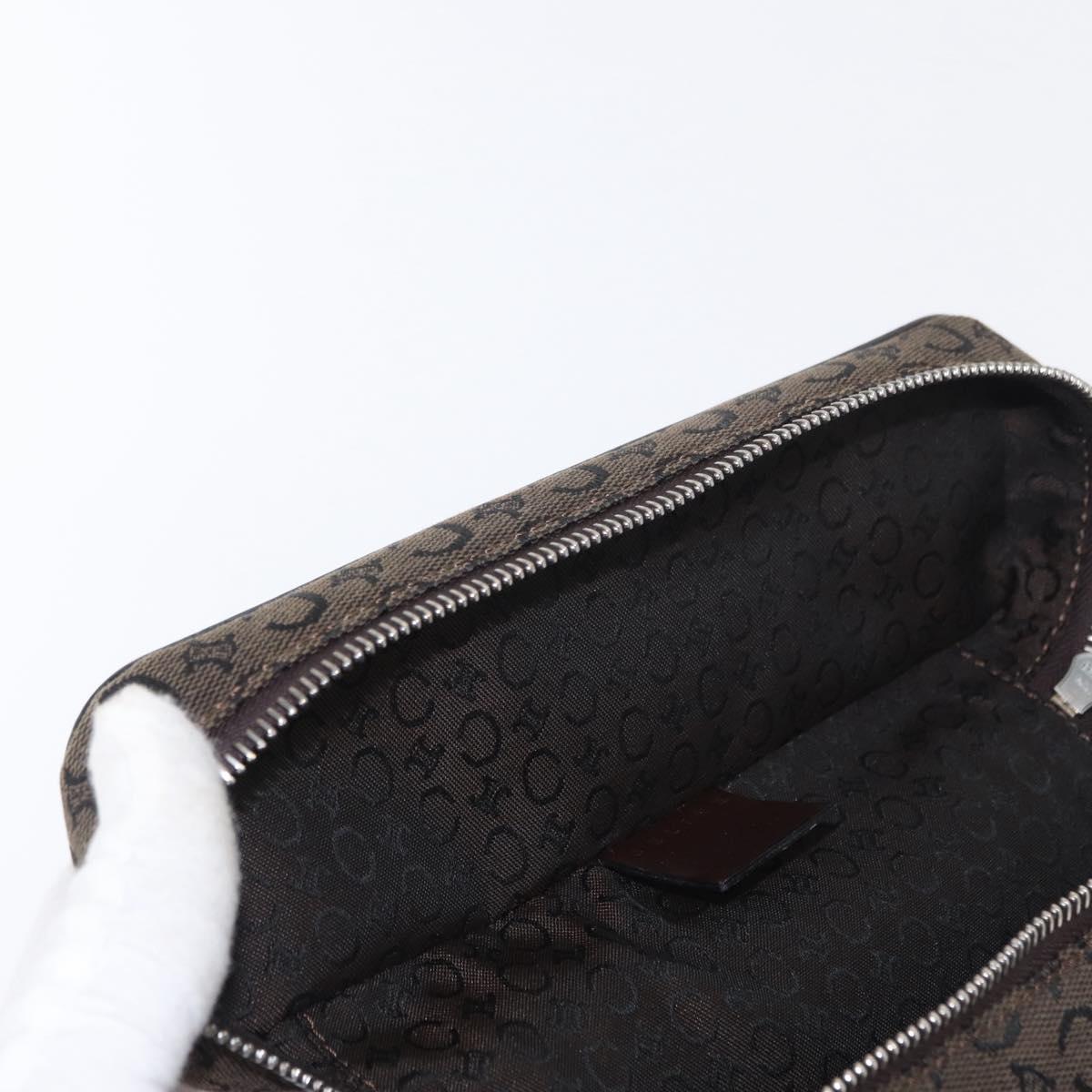 CELINE C Macadam Canvas Vanity Pouch Brown Silver Auth ka1279