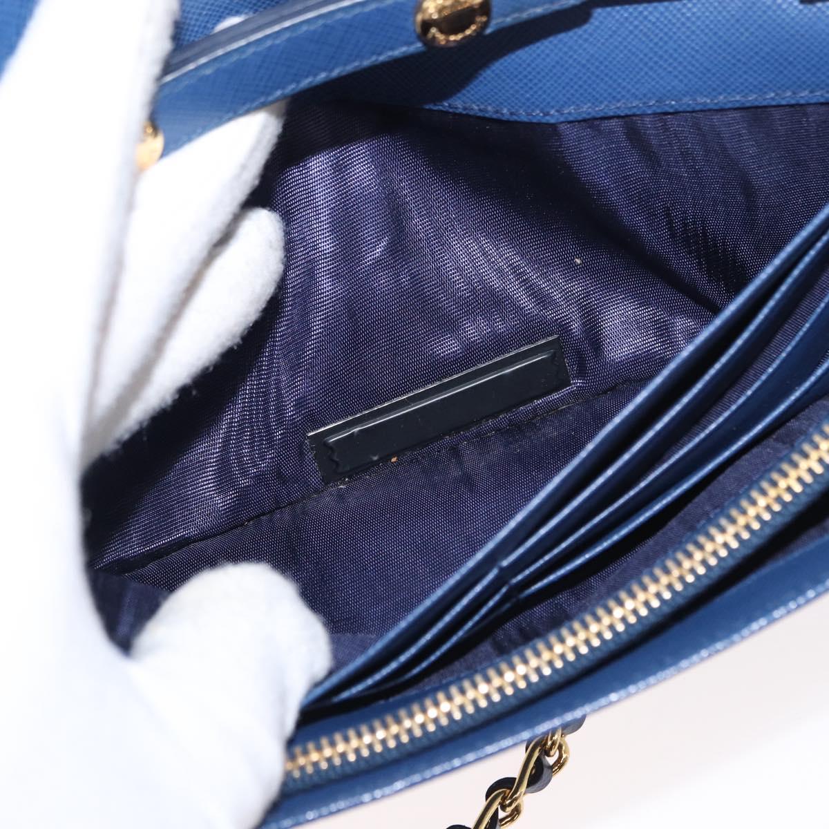 PRADA Chain Shoulder Wallet Safiano leather Blue Gold Auth ka128